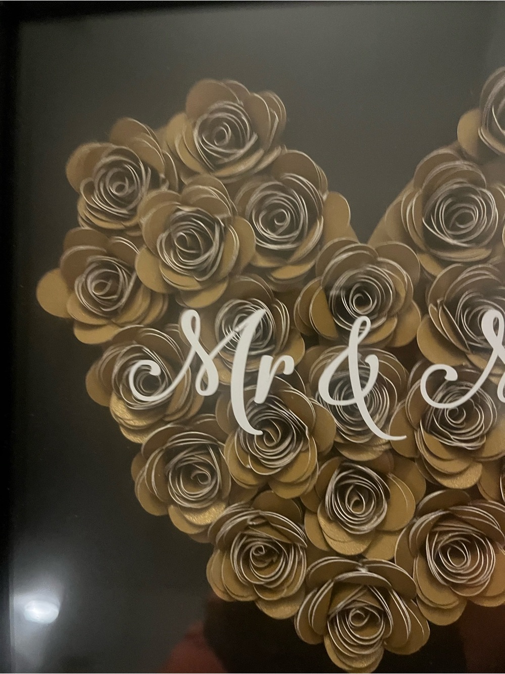 Handmade Paper Rose Heart Shadow Box Frame - "Mr & Mrs" Wedding/Anniversary Gift